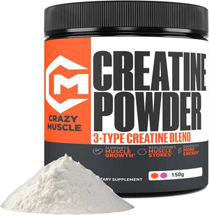 Crazy Muscle Creatine Monohydrate Powder 5000mg Premium 3X ThreeAtine Pre Workout Mass Gainer High Absorption Easy to Take Powder Optimum Performance for Men &amp Women 30 Servings