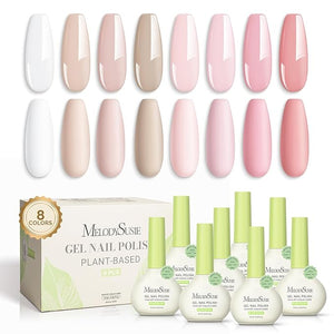 MelodySusie Plant Based Gel Nail Polish Set,Pink and Nude Versatile Colors,Hema Free,Soak Off UV LED Gel Polish Nail Art Manicure Salon DIY at Home 8Pcs 10ml/0.34 fl oz