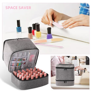 Travel Nail Polish Organizer, Holds 30 Bottles (15ml), Double-layer Nail Polish Carrying Case, Large Capacity Portable Storage Bag for Nail Varnish and Manicure Set