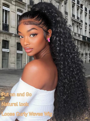 Julia Hair Loose Curly Wave Glueless Wigs Human Hair 7x5 HD Lace Closure Bye Bye Knots Mixed Curls Wig with Invisi Drawstring Pre Plucked Pre Bleached Put on and Go Beginner Friendly 20 Inch