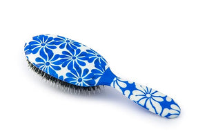 Rock &amp Ruddle Natural Mixed Boar Bristle Hair Brush for Women and Kids (Large 21cm) - Perfect for Wet or Dry Hair Detangling Smoothing Blowdrying - Designed &amp Made in UK - Blue Ribbon