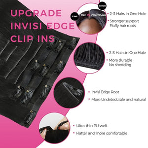 Lashey Invisi Edge Clip in Hair Extensions 14 Inch 110g 7pcs Injected Seamless PU Clip in Hair Extensions Virgin Human Hair, Natural Black Yaki Straight Hair