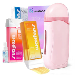 Waxfans Roll On Wax Kit - Easy &amp Portable At-Home for beginner with 2 Wax Rollers (Rose &amp Honey)Enough for Multiple Full-Body Uses.