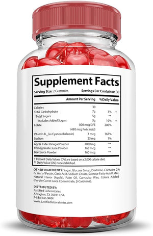 Justified Laboratories Go 90 Keto ACV Gummies Extreme 2000MG Go90 Keto Gummies Apple Cider Vinegar Formulated with Pomegranate Beet Juice Powder B12 Vegan Non GMO 60 Gummys
