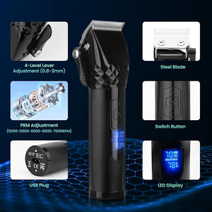 Soonsell Hair Clippers for Men T-Blade Trimmer SetMan Professional Cordless Barber Clippers SetBlade Close Cutting Beard TrimmerLED Display£¨Black£©