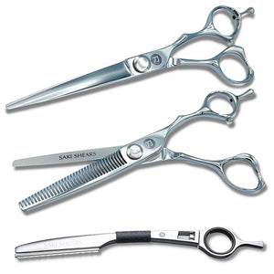 Saki Shears Majime 6 Inch Hair Cutting Set of Shears Includes Cutting Scissors, Thinning Shears, Hair Razor and Leather Carrying Case - Perfect for Professional or Home Hair Cuts