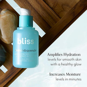 Bliss Hyaluronic Acid Drench &amp Quench Facial Serum ? Hydrating Serum for Dry Sensitive Skin - Lightweight Gel Formula for Deep Hydration &amp Plump Skin - Clean Cruelty-Free - 1 Fl Oz