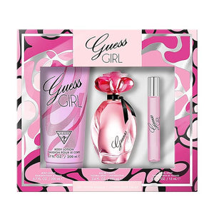 GUESS Girl Eau de Toilette 3 Piece Gift Set - Perfume Spray 3.4 Fl. Oz. Travel Spray 0.5 Fl. Oz. &amp Body Lotion 6.7 Fl. Oz