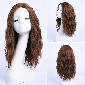 Medium Length Dark Auburn Wavy Wigs for Women 18 Inch Middle Part Wavy Wig Natural Looking Synthetic Heat Resistant Fiber Wig for Daily Party Halloween (18 inch)