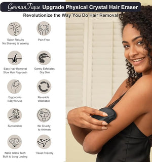 Crystal Hair EraserNatural Crystal Hair RemoverReusable Painless Nano Glass Hair Removal Device Without ShaverGentle Crystal Epilator and Exfoliator for Soft Silky Skin(Black)