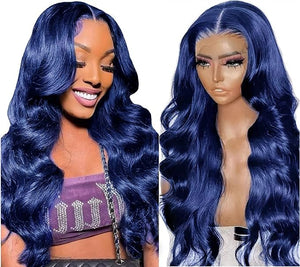 Colorful Bird Blue Lace Front Wigs Human Hair Body Wave 13x4 Lace Front Wigs Human Hair Dark Blue Pre Plucked With Baby Hair 150% Density HD Lace Frontal Wigs Royal Blue Human Hair Wig 24inch