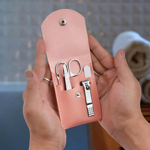 6 Sets Pack Travel Manicure Set Professional Nail Clipper Kit-5 Pieces Stainless Steel Manicure Kit Women Men Grooming kit With Nail Care Tools Beauty Scissors Tweezers (Silver Pink)