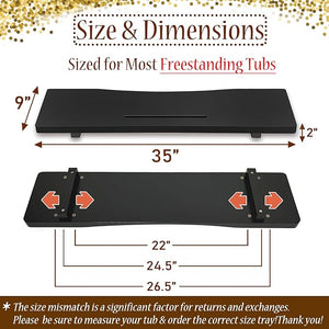 Stylish Black Bamboo Bathtub Tray Caddy with Adjustable Legs Minimalistic Design Bath Tray for Tub Bathtub Accessories Fits Most Free Standing Bath Tubs Idea for Women