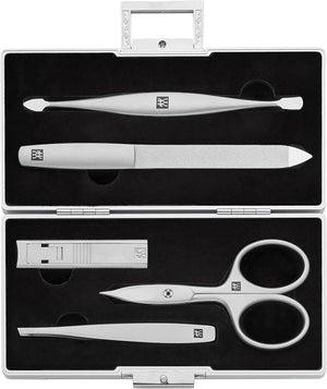 ZWILLING Beauty Premium 5-pc Manicure Set Aluminum Case for Nail Care and Pedicure Black Velvet Inlay with Compact Nail Clipper