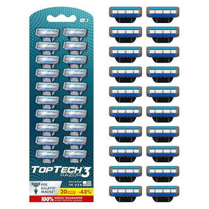 Razor 3 for Men - Replaceable Cartridges for Manual Shaving Razor - 3-Blade Technology Refills - Fits Gillette Mach3 - Soft Shave Sharp Blades - Cost-effective Refill (20 refills)