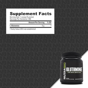 NutraBio Pure L-Glutamine Powder - L-Glutamine Supplement- Amino Acid - Pure Grade: Absolutely no Additives Fillers or Excipients! - Muscle Recovery Supplement - (1000 Grams)