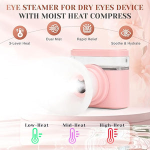 Portable Heated Eye Steamer for Dry Eyes - 3 Heat Settings Warm Moist Heat Therapy to Restore Natural Tears Dry Eye Relief Sprayer (Pink)