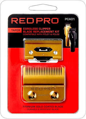 RED Pro Professional Blade Replacement Kit for Cordless Hair Clipper 2 Hole Detachable Replacement Blades Durable Titanium Gold Coated Blades (Taper Gold)