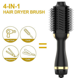 Hair Dryer Brush, 4 in 1 One Step Hair Dryer and Styler Volumizer Professional Hot Air Brush with Negative Ion Anti-frizz Blowout for Drying, Straightening Curling - Black Gold