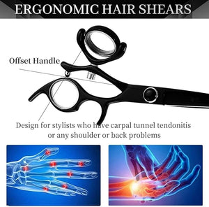 5.5 Inch Swivel Thumb Hair Cutting Shears - Black JP 440C Scissors with 360 Degree Rotation for Hairdressers
