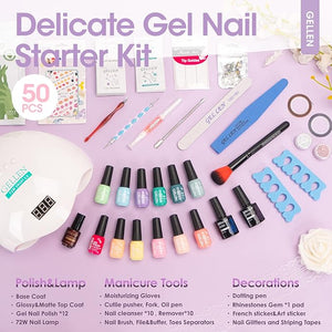 Gellen Gel Nail Polish Kit with U V LED Light 72W Nail Dryer, 12 Gel Nail Polish Colors, No Wipe Top Base Coat, Nail Art Decorations, Manicure Tools, All-In-One Manicure Kit, Colorful Rainbow