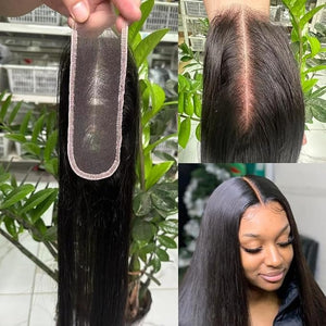 2x6 HD Swiss Lace Melt Skin Lace Closure Long Deep Parting Raw Hair Materials Straight Style Much Fuller with Natural Hair Line Human Hair Natural Black Color (20inch, HD 2x6 lace closure)