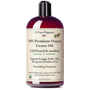Premium Organic Castor Oil Cold Pressed Unrefined For Skin Scalp Hair Growth Eyelashes &amp Eyebrows Therapeutic &amp Detox. Hexane &amp Chemicals Free 16Oz
