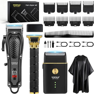 HIENA PRO Hair Clippers for Men Professional Cordless Barber Clipper T-Blade Beard/Hair Trimmer Foil Shaver Full Barber Set Electric Men's Hair Cutting Kit with 8 Guide Combs