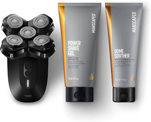MANSCAPED¢ç The Dome Shaver¢â PRO Package - Head Shaver for Bald Men Five Rotary Blade Design with SkinSafe¢ç &amp FlexAdjust Technology Head &amp Face Power Shave Gel Dome Soother Aftershave Lotion