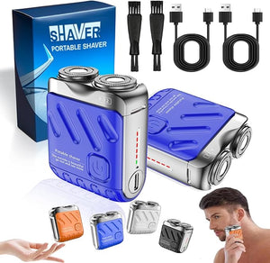 Electric Foil Shaver for Men Mini Electric Explosive Shaver Portable Rotary Dual Ring Electric Shaver Small USB Rechargeable Waterproof Razor for Men Easy Cleaning for Home &amp Travel (2*Blue)