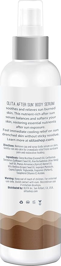 Olita AfterSun Body Serum - Cool Coconut Fragrance - 8 oz - Hydrating Body Oil with Aloe Vera - All-Natural with Vitamin E - Cooling Sunburn Relief