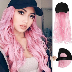 Women Baseball Cap Wig Long Curly and Wavy Wig Sunshade Baseball Cap Integrated Wig Cap Women's Wig Cap