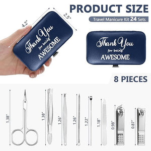 Therwen 24 Sets Christmas Manicure Set Stainless Steel Nail Clippers 8 in 1grooming Nail Kit Employee Appreciation Gift Professional Pedicure Tool for Men Women Coworker Personal Care(Dark Blue)