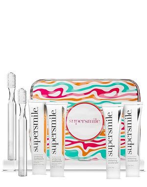 Supersmile Fluoride-Free Whitening System Gift Set with Travel Bag ? 2 Calprox¢ç Toothpastes, Accelerators &amp; New Generation Toothbrushes ? No Sensitivity, Whitens Up to 6 Shades &amp; Strengthens E