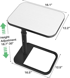 Kitstorack TV Tray Table Adjustable Height &amp Rounded Metal Corners Snack Table for Couch Sofa Bed Chair Living Room C Shaped End Side Table for Eating Dinner or Laptop Small Spaces White