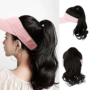 Visor Hat Wig for Women Baseball Cap Wig with Curly Synthetic Hair Extensions Ponytail Cap Wig Sun Hat with Hair Wig
