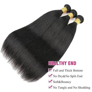 Human Hair Bundles Brazilian Straight Human Hair Bundles 12A 100% Unprocessed Virgin Human Hair Straight Raw Quick Weave 3 Bundles 16 18 20inch Deals Natural Black