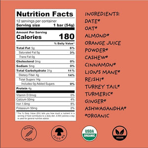 WISE BAR Adaptogen Mushroom Nutrition Bars with Reishi Lions Mane &amp Ashwagandha Organic Vegan &amp Gluten Free Snacks for Natural Focus Energy &amp Immunity Support Cinnamon Turmeric Flavor