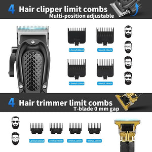 HIENA PRO Hair Clippers for Men Professional Cordless Barber Clipper T-Blade Beard/Hair Trimmer Foil Shaver Full Barber Set Electric Men's Hair Cutting Kit with 8 Guide Combs