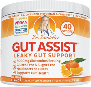 Doctor Danielle Gut Assist - Leaky Gut Repair Supplement Powder Glutamine Arabinogalactan Licorice Root - Supports IBS Heartburn Bloating Gas Constipation SIBO from Orange Flavor