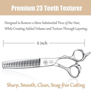 JASON 6 Texturizing Hair Scissors 23 Teeth Hair Texture Shears Professional Blending Hair Thinning Scissor for Barber Hairdresser Stylist Women and Men Japanese 440C Stainless Steel Gift