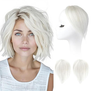 REECHO Human Hair Clip in Hair Volumizer - 2PCs 8 Inch Short Thick Hairpieces for Extra Volume Easy Clip-in Extensions for Thin &amp Fine Hair - White Blonde with Black Strand Mixed