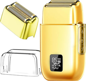 Electric Foil Shavers for Men 3 Speed Electric Razor for Men High Speed Dual Floating Blades IPX7 Waterproof Wet &amp Dry LED Display USB Type C Charging Foil Razor for Face/Beard/Head (Gold)