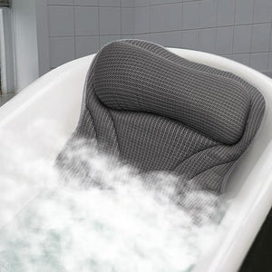 Bath Pillow Bathtub Pillow with Neck and Back Support 6 Non-Slip Suction Cups and Soft Breathable Mesh Material Bath Pillows for Tub Quick -Dry and Gray