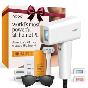 Nood¢â NEW Flasher Pro Kit Lite ? IPL Laser Hair Removal Device for Women &amp Men + Refillable 5-Blade Shaving Razor Kit + Exfoliating Buff Bar + After Shave Serum to Slow Hair Regrowth ? Gloss White