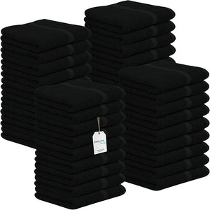 Avalon Towels Cotton Washcloths ? (Pack of 36) Size 12x12 Inches, 100% Ring Spun Cotton, Soft &amp; Absorbent Face Towels, Gym Towels, Hotel and Spa Quality, Reusable Fingertip Towels (Black)