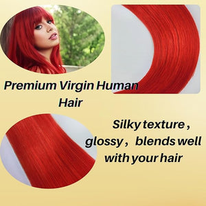 Red Tape in Hair Extensions Human Hair Invisible Long 24 Inch Remy Human Hair Tape in Extensions 20Pcs 50G for Cosplay