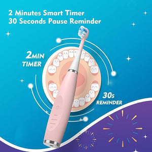 Kids Electric Toothbrushes Sonic Rechargeable Tooth Brush Gifts for Boys and Girls Smart Timer Power Toothbrush - 3 4 5 6 7 8 9 10 11 12 (Pink)