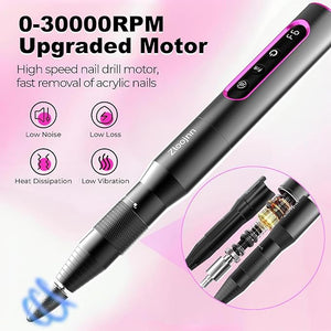 Professional Cordless Nail Drill KitAlloy Electric Nail File for Acrylic Nails Gel Polishing Callus Remover30000RPM with LED Display Rechargeable Quiet Manicure Pedicure Kit for DIYHome Salon Use