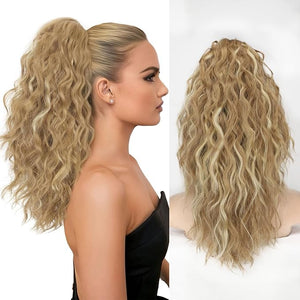ORSUNCER Claw Clip Ponytail Extension Wavy Pony Tails Hair Extensions Layered Fluffy Clip on ponytails for Women Synthetic Hairpieces Dark Blonde Highlight